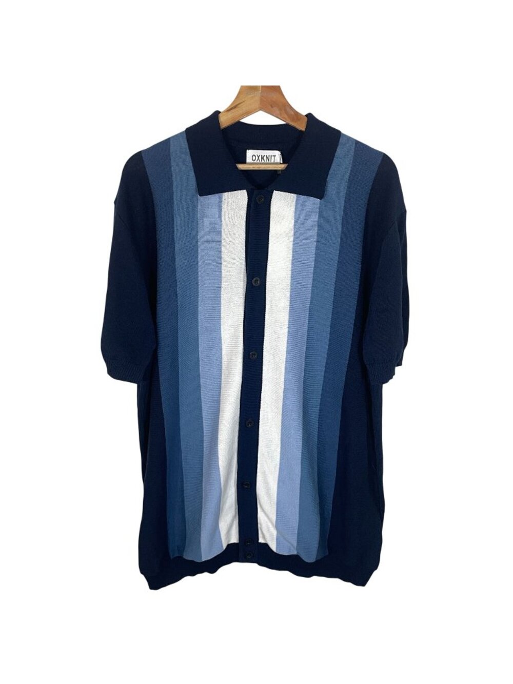Oxknit Retro Style Striped Rockabilly Sweater Men 2XL Blue Button Up Cardigan